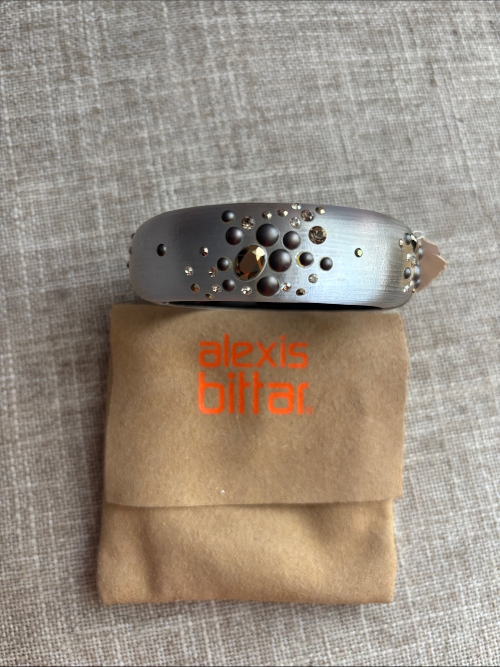 NEW with Tags Alexis Bittar Grey Lucite and Crystal Hinged Bangle. - Picture 1 of 16